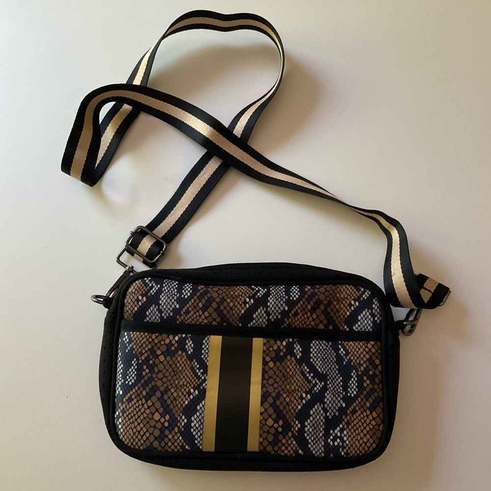 NEW Neoprene Squishy Fabric Shoulder Strap Purse Bag Black Gold Brown Snakeskin